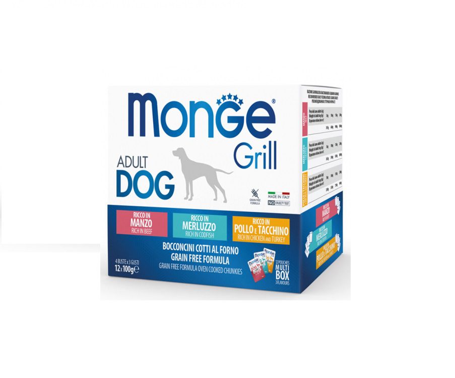 Monge Dog Grill Mix Box Adult Beef/Cod/Chicken 12x100gr.