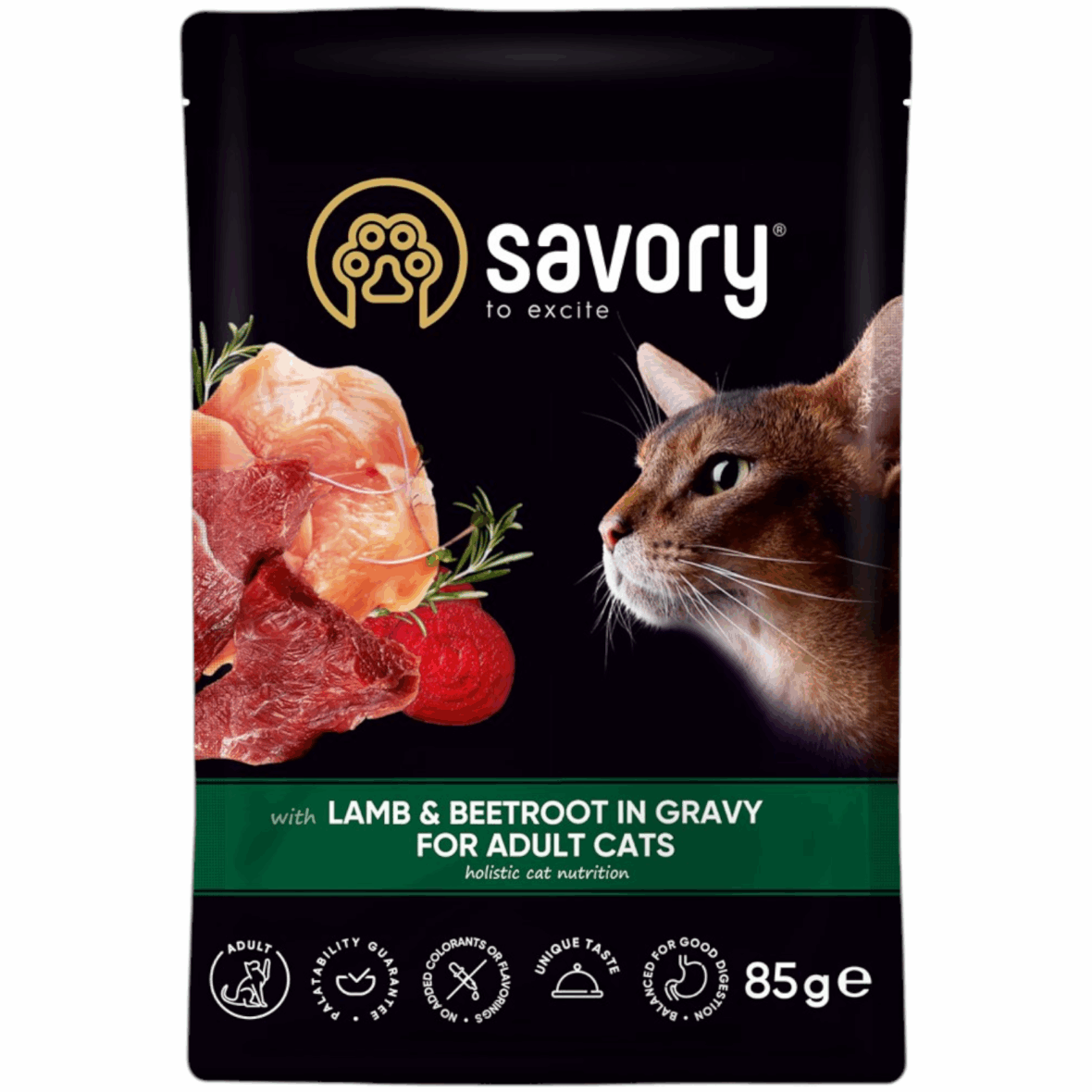 SAVORY влажный корм для кошек Lamb and beetroot in gravy, с ягненком и свеклой в соусе 85g