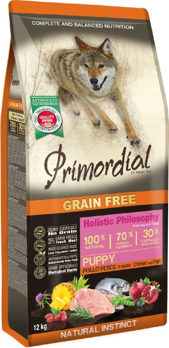 PRIMORDIAL, сухой корм с курицей и рыбой для щенков средних пород