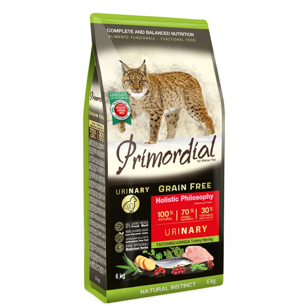 PRIMORDIAL, сухой корм для взрослых кошек, с индейкой и сельдью для профилактики мочекаменной болезньен