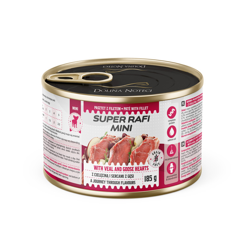 Super Mini RAFI with veal and goose hearts 185g, влажный корм для собак с телячьими и гусиными сердцами 1 PetHouse Moldova Super Mini RAFI with veal and goose hearts 185g, влажный корм для собак с телячьими и гусиными сердцами