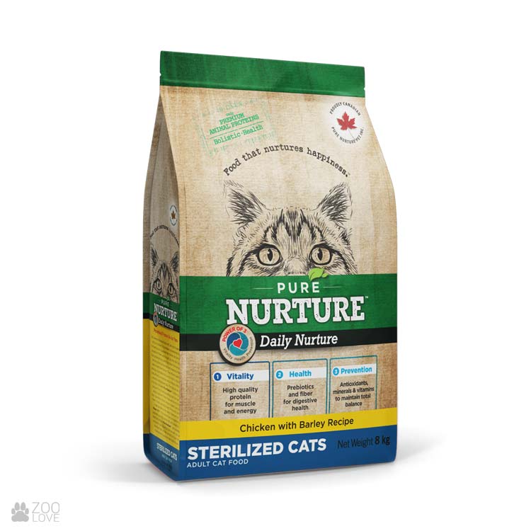PURE NURTURE™ Daily Nurture Power of 3™ Complete dry cat food for sterilized adults, chicken with barley ,сухой корм с курицей и ячменем для стерилизованных кошек 1 Pet-House Moldova PURE NURTURE™ Daily Nurture Power of 3™ Complete dry cat food for sterilized adults, chicken with barley ,сухой корм с курицей и ячменем для стерилизованных кошек