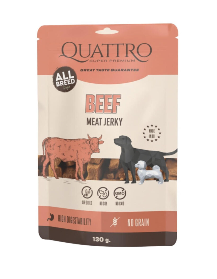 QUATTRO Meat Jerkys Beef 130g, лакомство с говядиной для собак