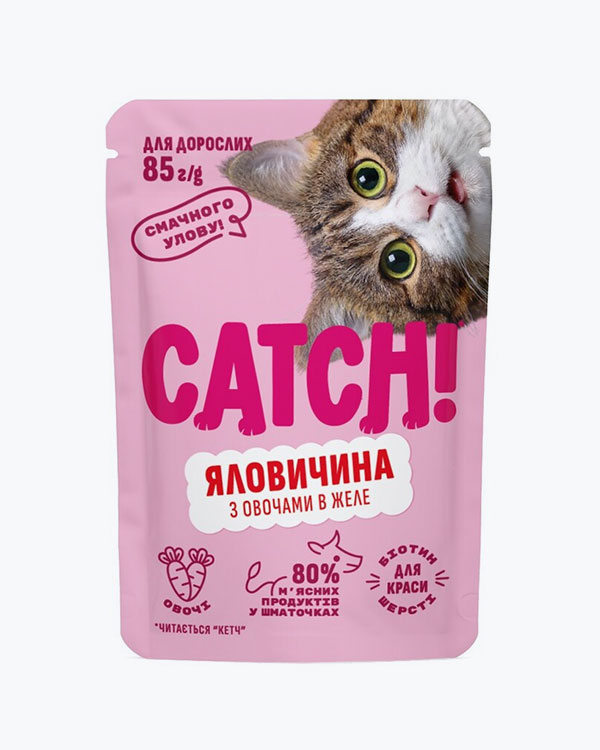 CATCH! влажный корм для кошек, с говядиной и овощами в желе 85г 1 Pet-House Moldova CATCH! влажный корм для кошек, с говядиной и овощами в желе 85г