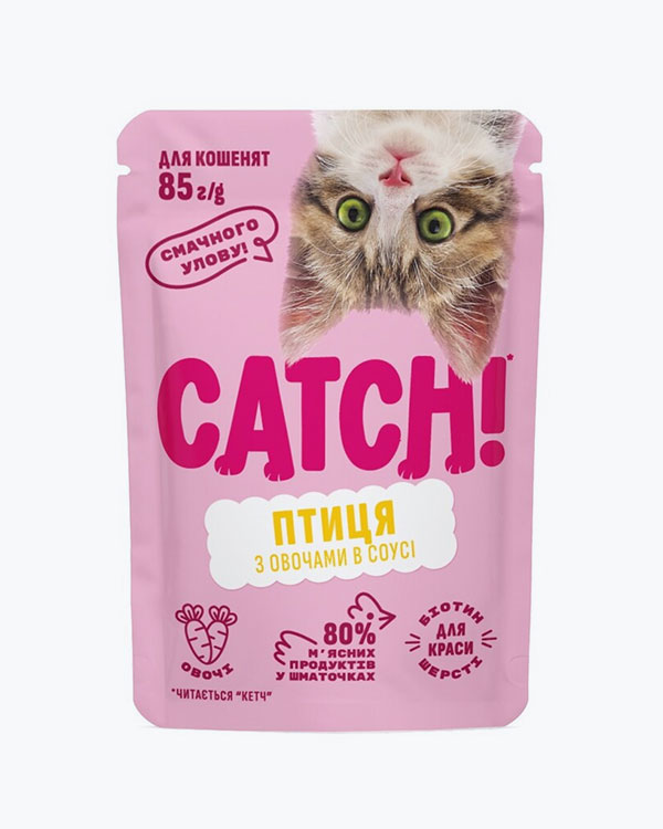 CATCH! влажный корм для котят, с птицей и овощами в соусе 85г 1 Pet-House Moldova CATCH! влажный корм для котят, с птицей и овощами в соусе 85г