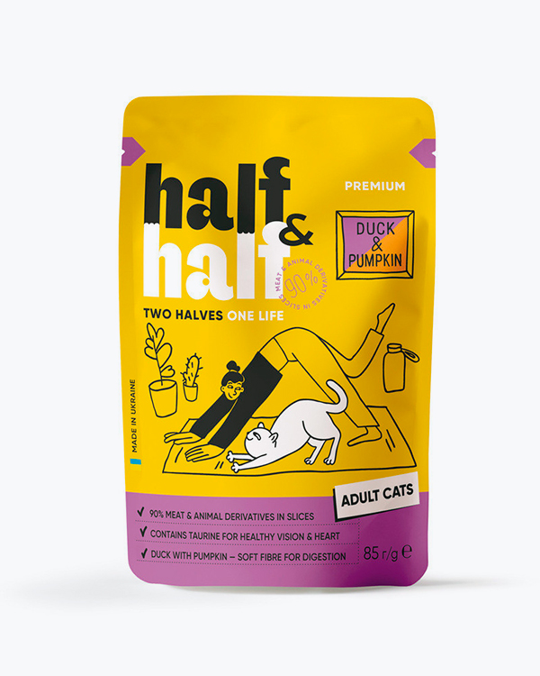 Half&Half влажный корм для кошек, с уткой и тыквой в соусе 85г 1 Pet-House Moldova Half&Half влажный корм для кошек, с уткой и тыквой в соусе 85г