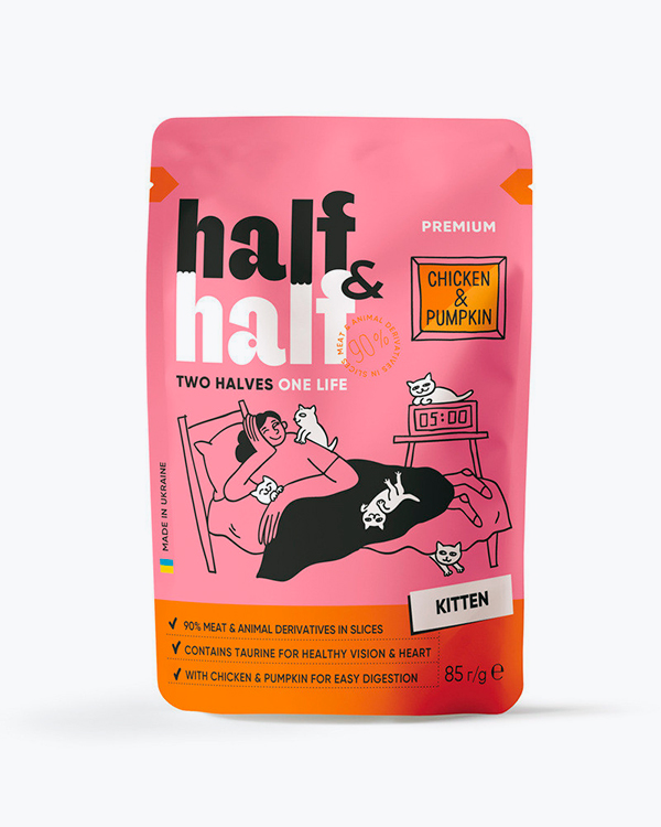 Half&Half, влажный корм для котят, с курицей и тыквой в соусе 85г 1 Pet-House Moldova Half&Half, влажный корм для котят, с курицей и тыквой в соусе 85г