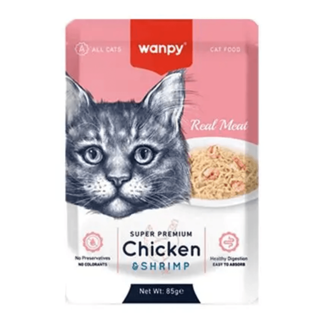 WANPY Report Pouch Chicken/Shrimp 85g, влажный для кошек, с курицей и креветками 1 Pet-House Moldova WANPY Report Pouch Chicken/Shrimp 85g, влажный для кошек, с курицей и креветками