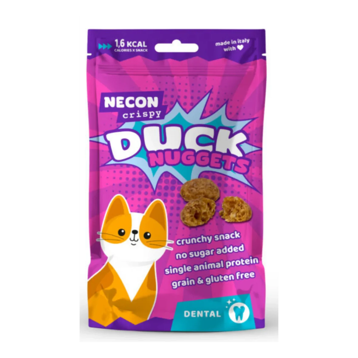NECON CAT DUCK NUGGETS DENTAL 85GR, лакомство для кошек, с уткой, для чистки зубов