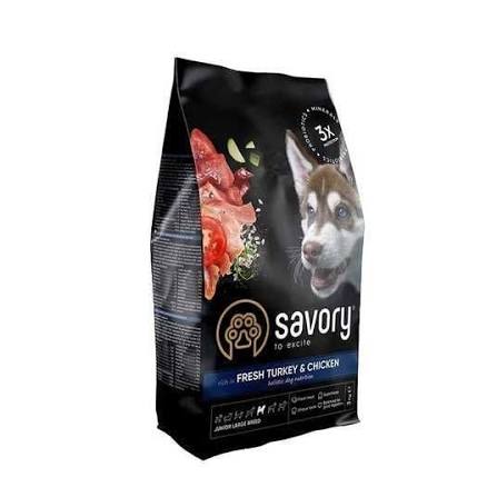 Savory Junior Large rich in Fresh Turkey and Chicken, сухой корм с курицей и индейкой для щенков крупных пород 1 PetHouse Moldova Savory Junior Large rich in Fresh Turkey and Chicken, сухой корм с курицей и индейкой для щенков крупных пород