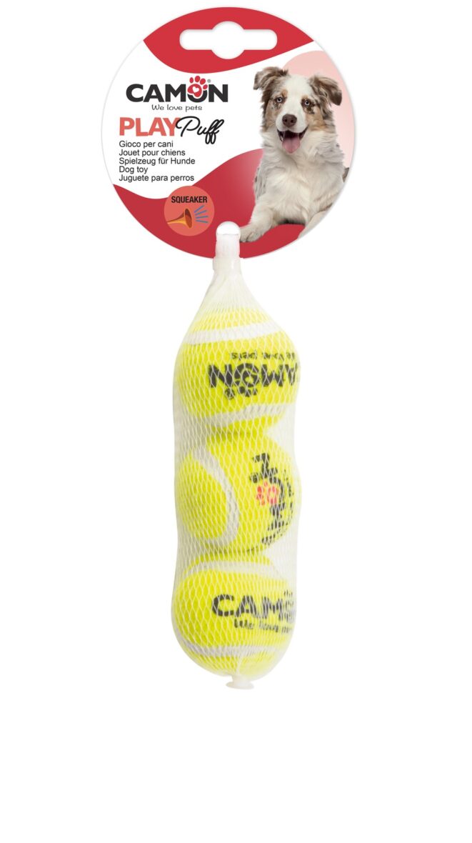 CAMON Yellow tennis ball with sound 37mm (3pcs), игрушка для собак